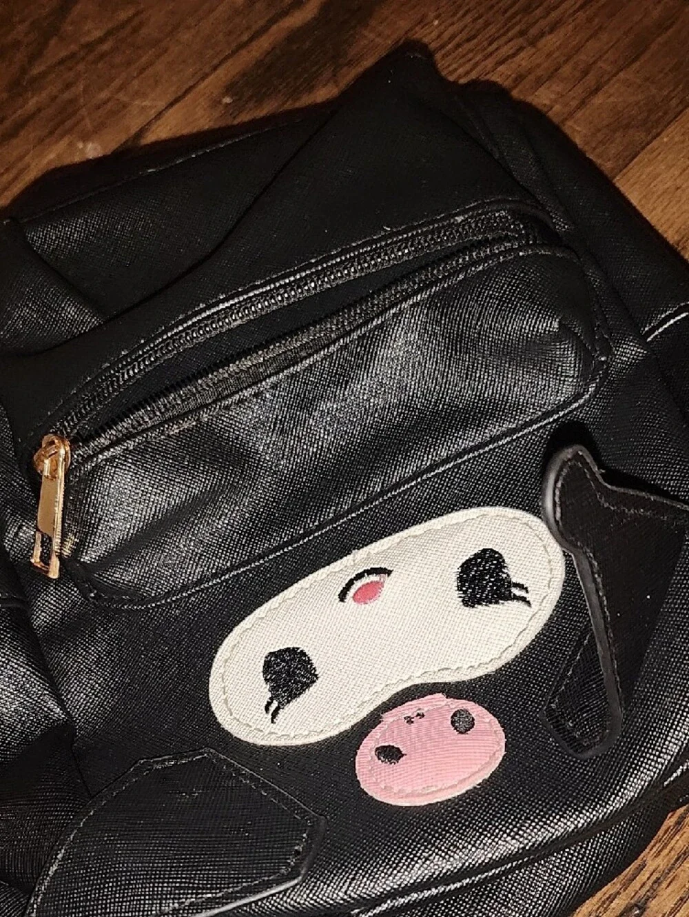 Black Kuromi-Style Mini Backpack with Gold Hardware